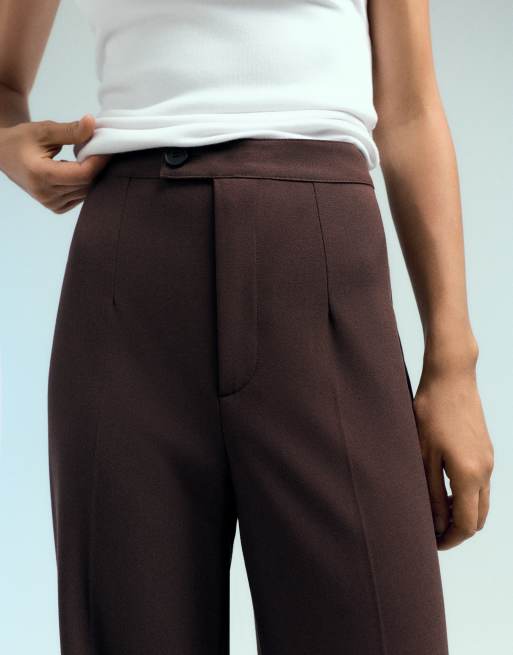 Pull&Bear Petite high-waist smart trousers in brown, 3 of 7