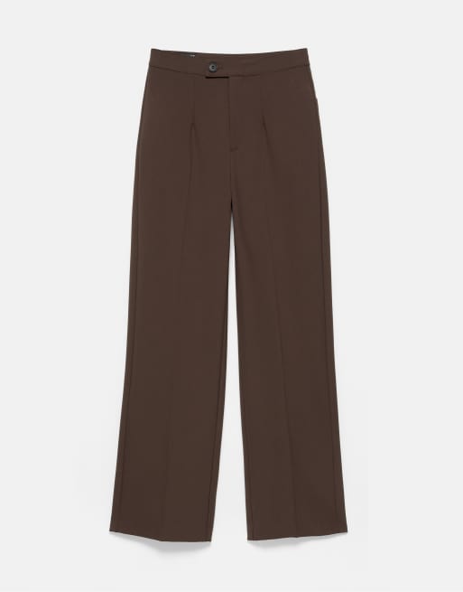 Pull&Bear Petite high-waist smart trousers in brown, 5 of 7