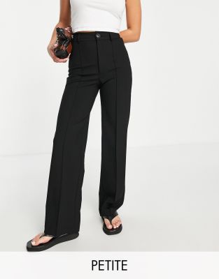 Pull & Bear High Waist Tailored Straight Leg Pants With Front Seam In Black In Black