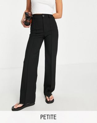 Pull&Bear Petite high waist tailored straight leg trousers with front seam in black