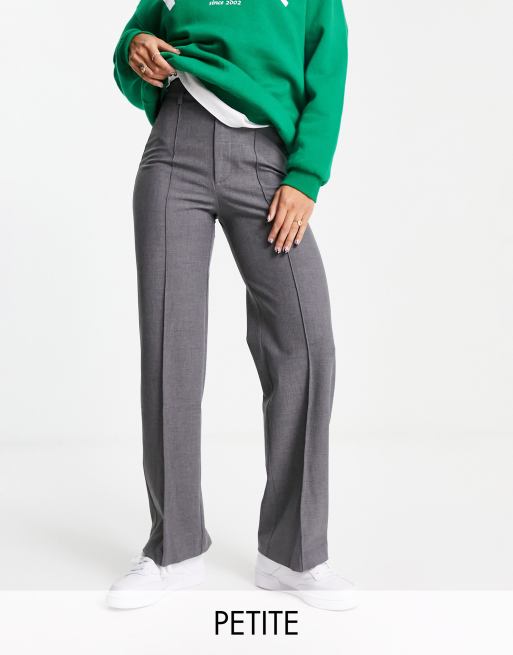 Pull&Bear petite high waist tailored straight leg trousers with front seam  in grey