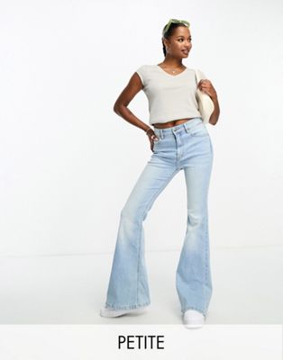 Pull&Bear Petite high waisted flared jeans in blue