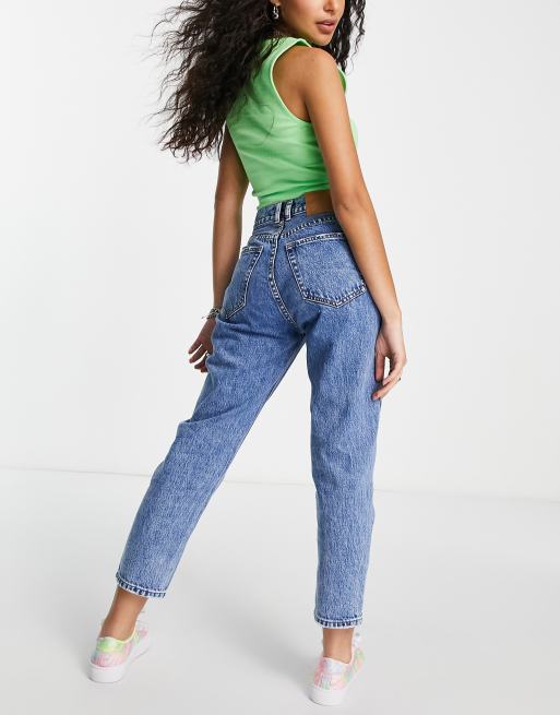 Pull&Bear petite high waisted mom jean in medium blue