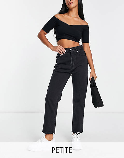 Pull&Bear Petite high waisted mom jeans in black
