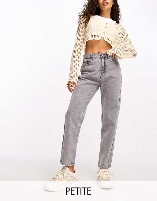 Pull&Bear Petite high waisted mom jeans in gray
