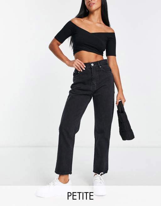 Pull&Bear Petite - Højtaljede sorte mom-jeans