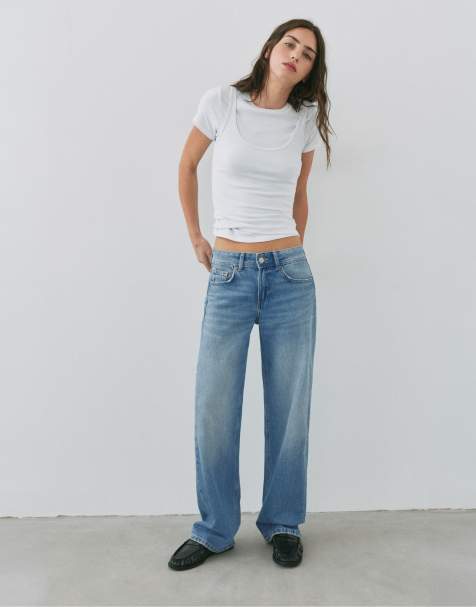 Pull&Bear Petite – Indigoblå jeans med raka ben och låg midja - view 1
