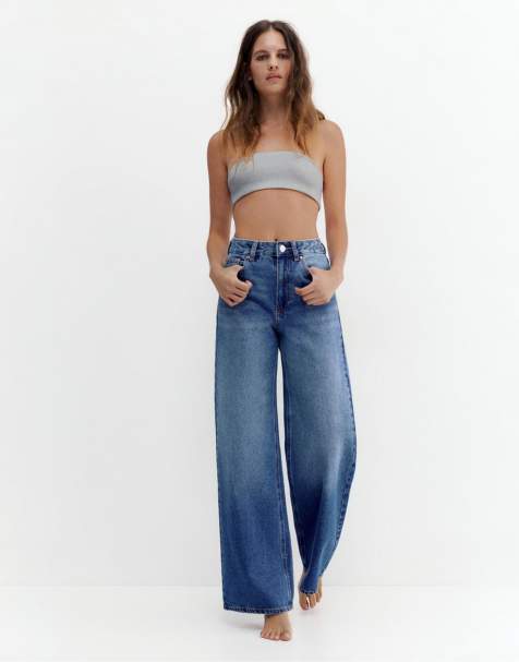 Pull&Bear Petite – Indigoblå jeans med vida ben - view 1