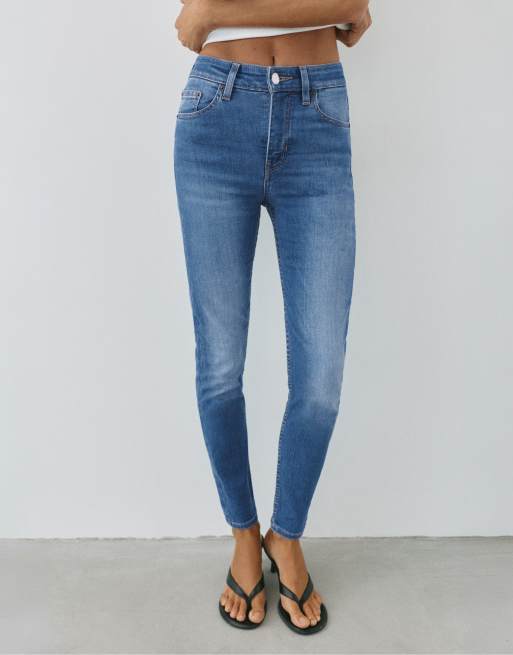 Pull&Bear Petite – Indigoblå skinny jeans med hög midja, 3 av 7