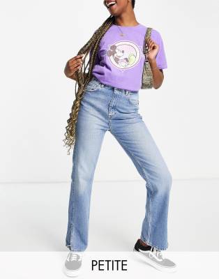 Pull&Bear Petite - Jean droit fendu façon années 90 - Bleu moyen