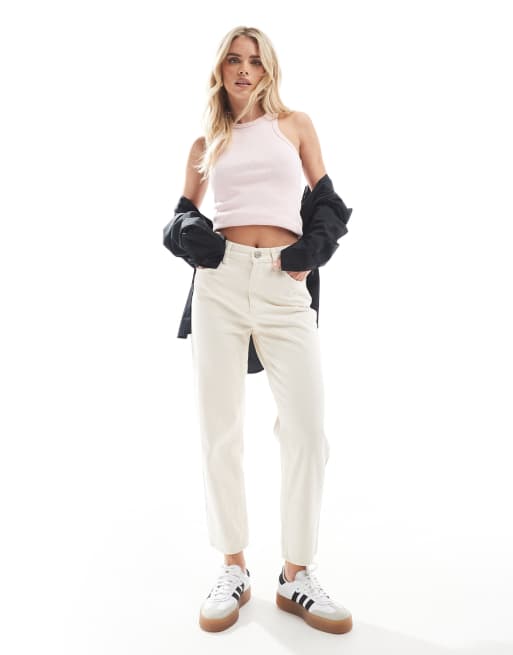 Pull&Bear Petite - Jean mom à taille haute - Écru