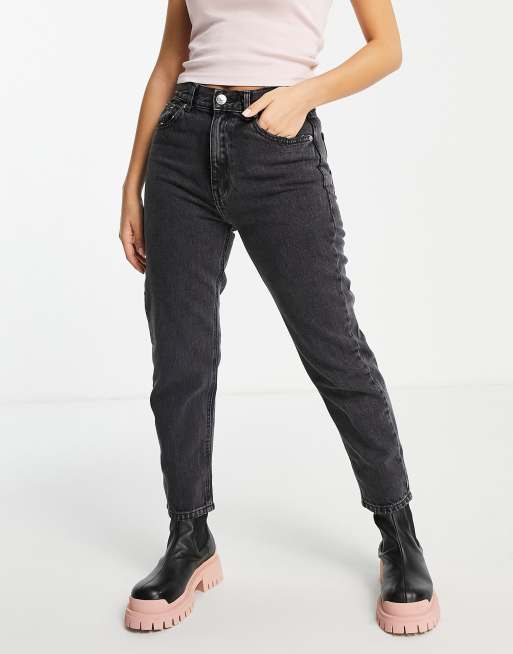 Pull&Bear Petite - Jean mom basique à taille haute - Gris délavé