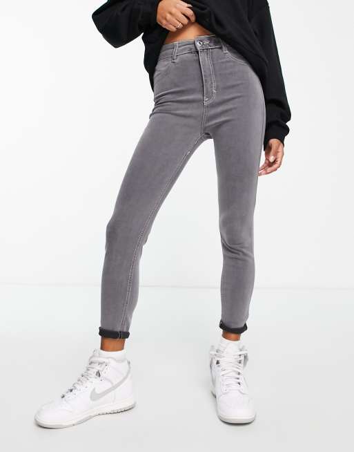 Pull Bear Petite Jean super skinny taille haute Gris ASOS