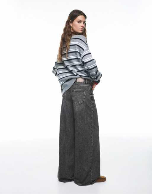 Pull&Bear Petite - Jeans a fondo ampio a vita bassa grigio medio, 2 di 4