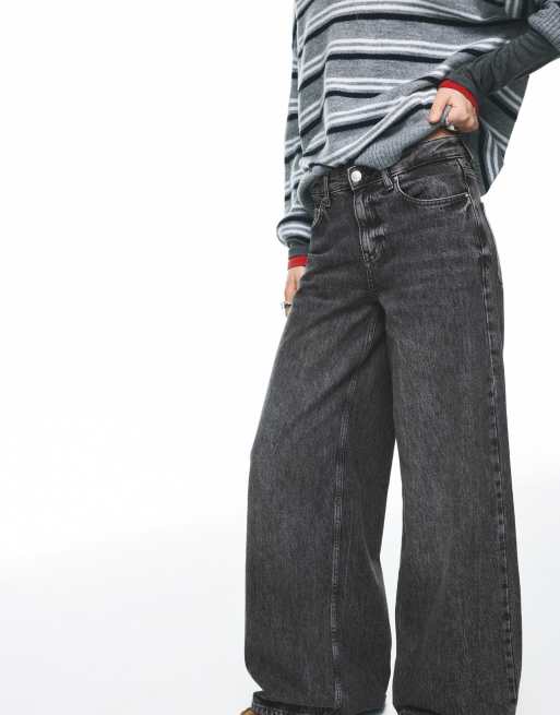 Pull&Bear Petite - Jeans a fondo ampio a vita bassa grigio medio, 4 di 4