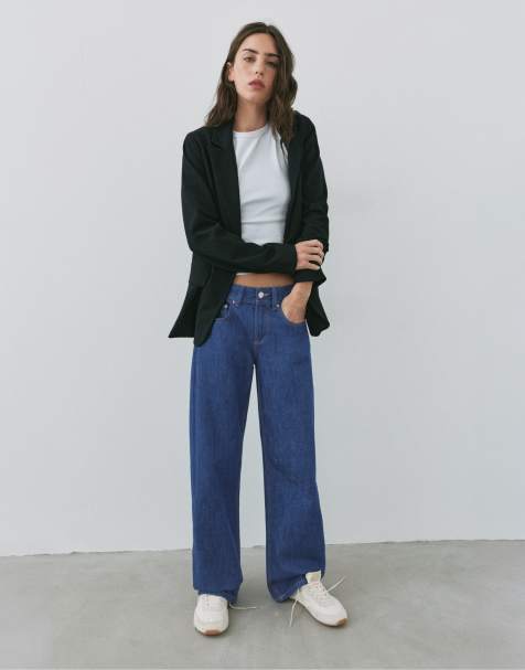 Pull&Bear Petite jeans dritti a vita bassa blu inchiostro - view 1