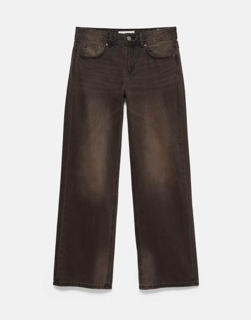 Pull&Bear Petite jeans med låg midja och raka ben i mörkbrun, 6 av 7