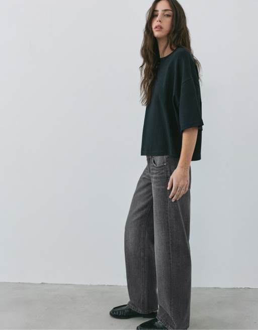 Pull&Bear Petite jeans met lage taille en rechte pijpen in grijs, 4 van 7