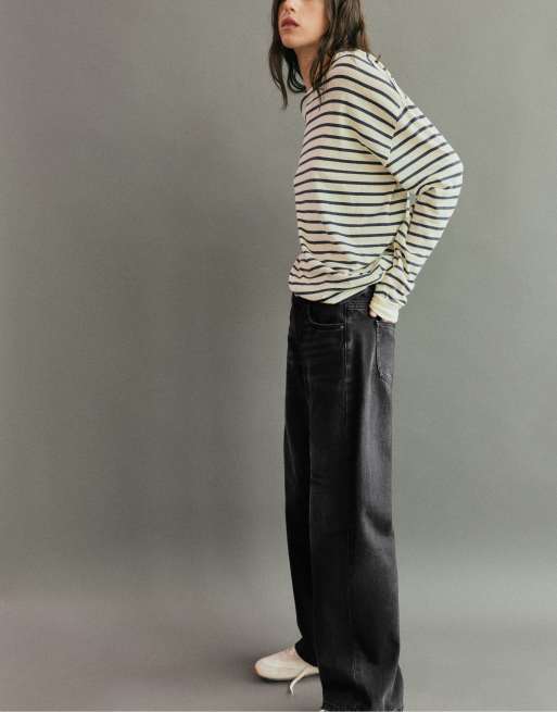 Pull&Bear Petite jeans met lage taille en rechte pijpen in zwart, 5 van 5