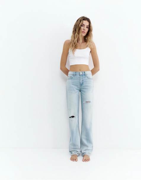 Pull&Bear Petite - Jeans met rechte pijpen en halfhoge taille in lichtblauw - view 1