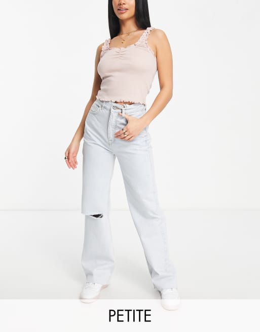 Pull&Bear Petite – Jeans mit geradem Schnitt und Zierrissen in Hellblau