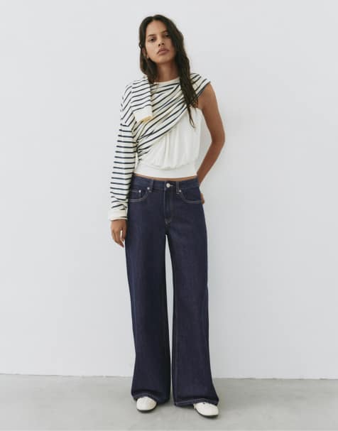 Pull&Bear Petite Jeans mit geradem, weitem Bein in Ink Blue - view 1