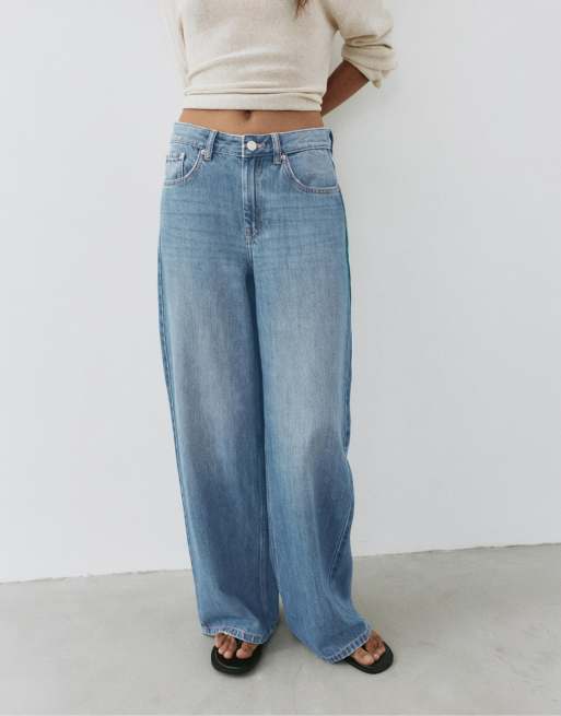 Pull&Bear Petite jeans oversize baggy verde blu, 2 di 7