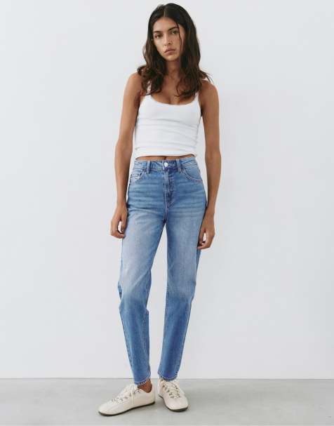 Pull&Bear Petite jeans slim fit a vita alta in blu medio - view 1