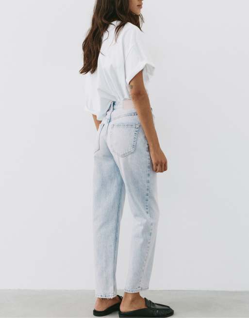 Pull&Bear Petite – Ljusblå mom jeans med hög midja, 5 av 7