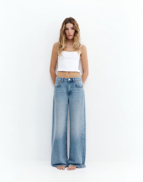 Pull&Bear Petite – Locker geschnittene Oversize-Jeans in Indigoblau - view 1