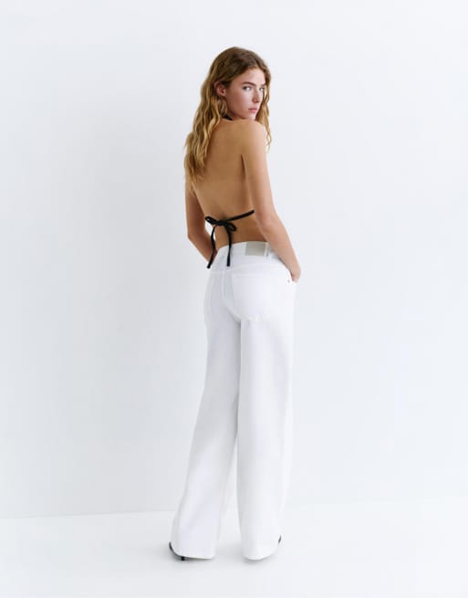 Pull&Bear Petite - Losse oversized jeans in wit, 4 van 7