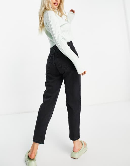 Pull&Bear Petite mom jean in black, 2 of 4