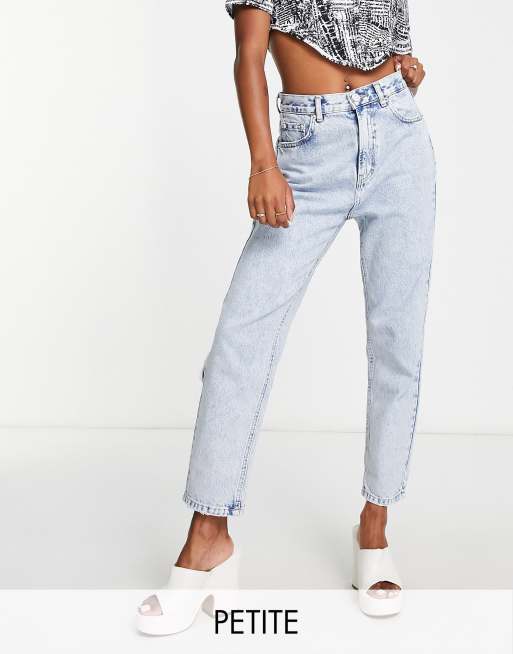 Pull&Bear petite high waisted mom jean in medium blue