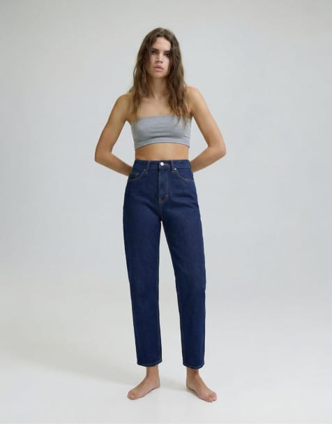 Pull&Bear Petite – Mom-Jeans in Marineblau mit hohem Bund - view 1