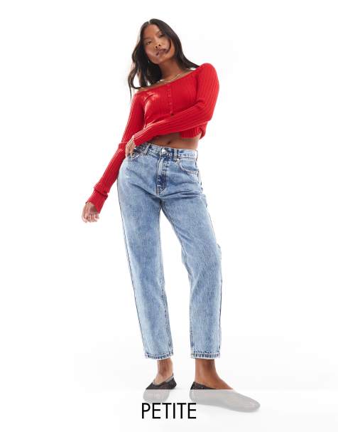 Pull&Bear Petite - Mom jeans met hoge taille in mid-wash blauw - view 1