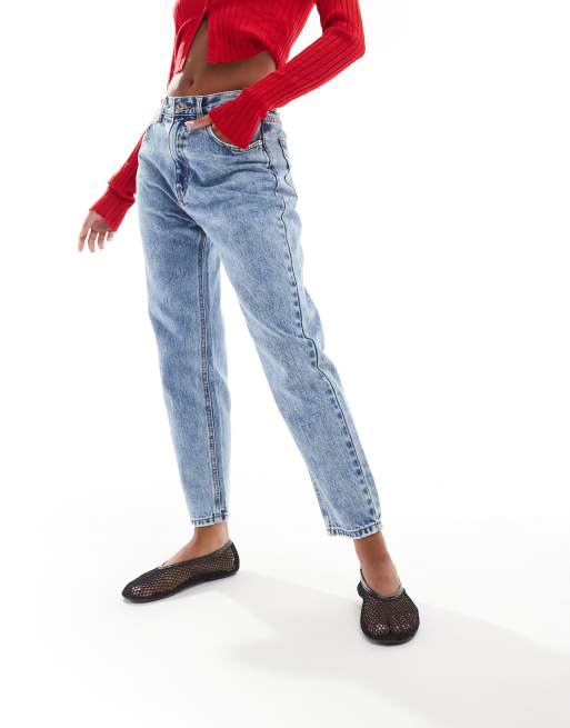 Pull&Bear Petite - Mom jeans met hoge taille in mid-wash blauw, 2 van 5