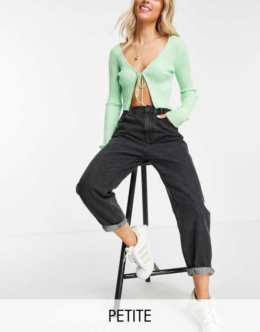 Pull&Bear Petite - Mom jeans neri a vita alta elasticizzata