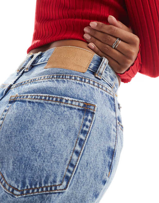 Pull&Bear Petite – Niebieskie jeansy mom fit z podwyższonym stanem, 4 z 5