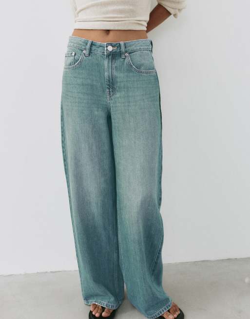 Pull&Bear Petite Oversize-Baggy-Jeans in Grünblau, 7 von 7