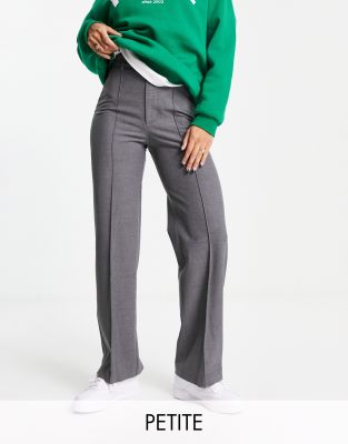 Pull&Bear Petite high waist tailored straight leg pants with front seam in grey - ASOS Price Checker