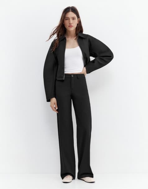 Pull&Bear Petite pants with back pockets in black - view 1