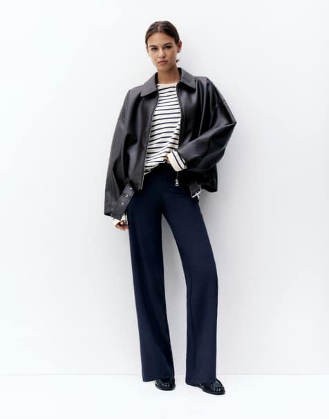 Pull&Bear Petite raka byxor med raka ben i marinblått - view 1
