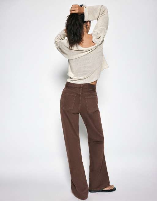 Pull&Bear Petite raka jeans med vida ben i brunt, 2 av 7
