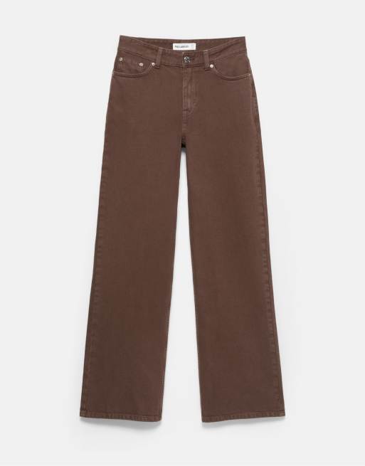 Pull&Bear Petite raka jeans med vida ben i brunt, 6 av 7
