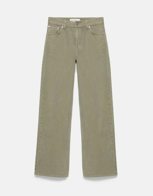 Pull&Bear Petite raka jeans med vida ben i khaki, 6 av 7