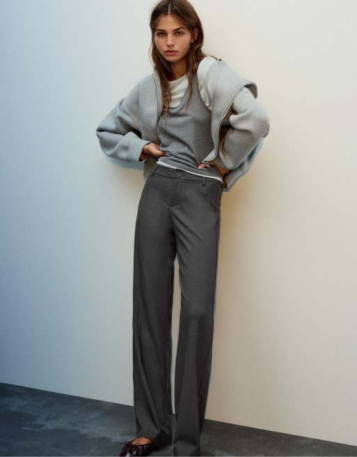 Pull&Bear Petite rechte broek in grijs gemêleerd, 6 van 7