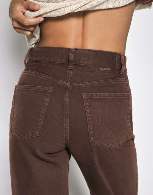 Pull&Bear Petite rechte jeans met wijde pijpen in bruin, 3 van 7