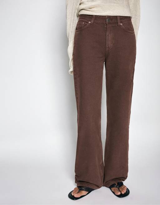 Pull&Bear Petite rechte jeans met wijde pijpen in bruin, 4 van 7