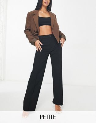 Pull&Bear high rise tailored straight leg pants with front seam in black