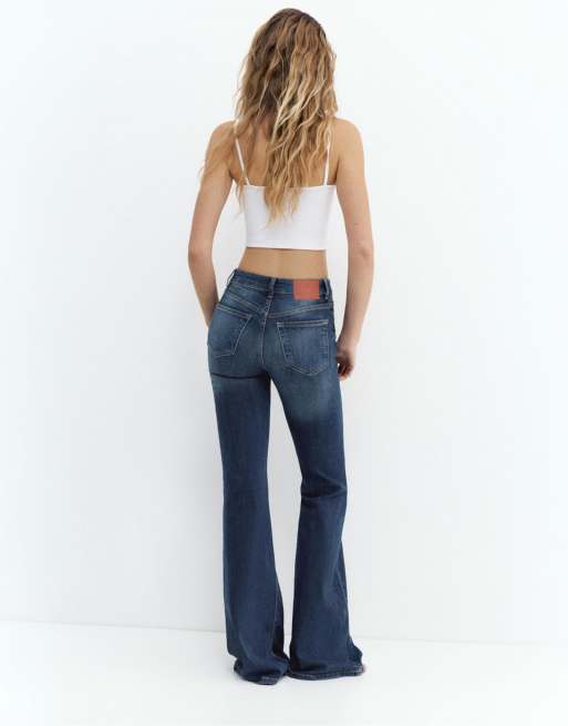 Pull&Bear Petite skinny flared jeans in dark indigo, 4 of 4